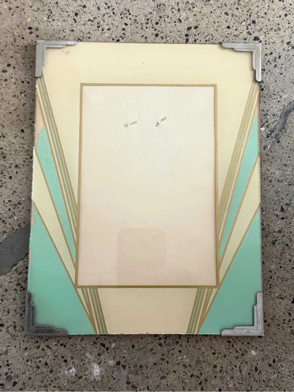 1930’s / 1940’s Art Deco Mint and Cream Reverse Painted Glass Picture Frame
